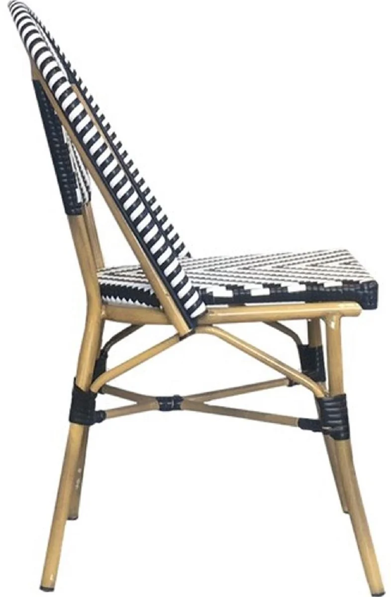 Casa Padrino Luxus Esszimmer Stuhl 6er Set Weiß / Schwarz / Beige 49 x 46 x H. 91 cm - Luxus Rattan Garten Stühle - Esszimmer Möbel - Garten Möbel - Rattan Möbel - Luxus Möbel