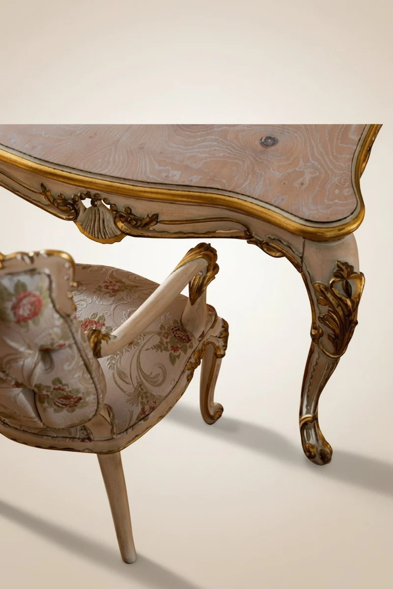 Pompöös by Casa Padrino Luxus Barock Esstisch Provence Beige / Weiß / Gold - Pompööser Barockstil Esszimmertisch designed by Harald Glööckler