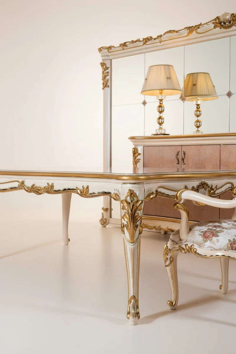 Pompöös by Casa Padrino Luxus Barock Esstisch Provence Beige / Weiß / Gold - Pompööser Barockstil Esszimmertisch designed by Harald Glööckler