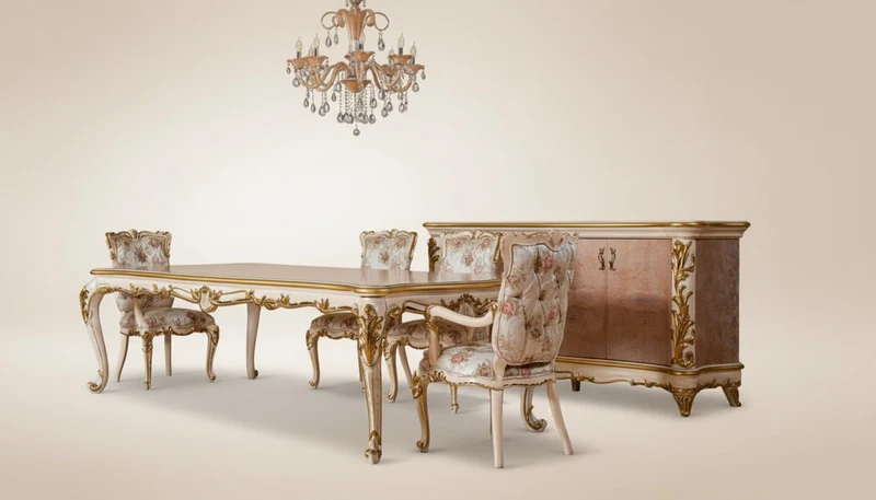 Pompöös by Casa Padrino Luxus Barock Esstisch Provence Beige / Weiß / Gold - Pompööser Barockstil Esszimmertisch designed by Harald Glööckler