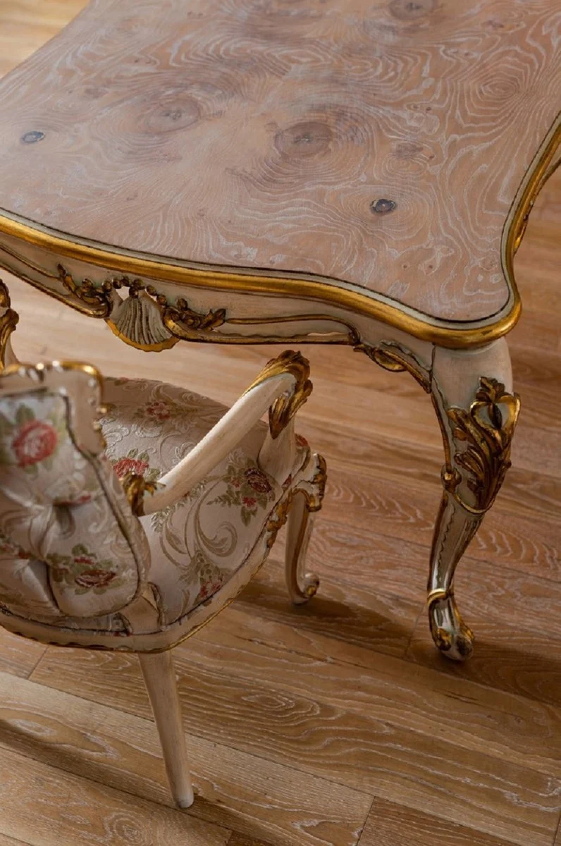 Pompöös by Casa Padrino Luxus Barock Esstisch Provence Beige / Weiß / Gold - Pompööser Barockstil Esszimmertisch designed by Harald Glööckler