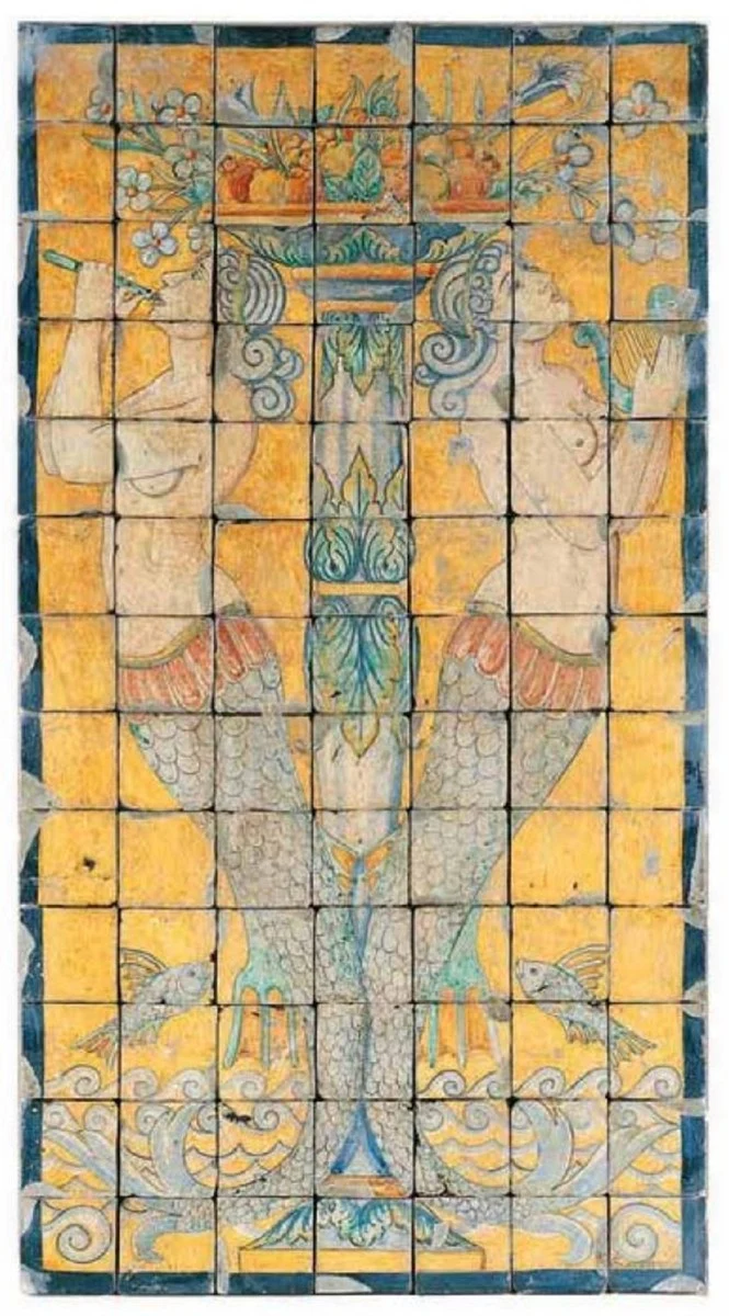 Casa Padrino Luxus Barock Deko Wandgemälde Meerjungfrauen Mehrfarbig 70 x H. 130 cm - Handgefertigte & Handbemalte Naturstein Mosaik Fliesen - Barock Wanddeko - Edel & Prunkvoll