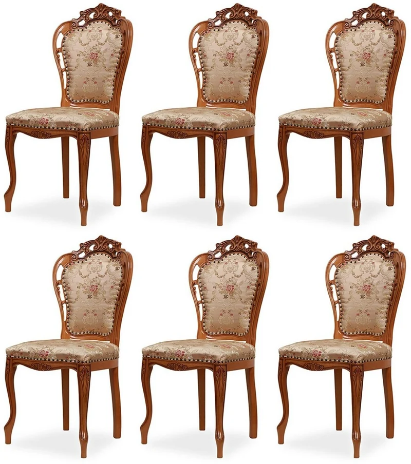 Casa Padrino Luxus Barock Esszimmer Stuhl 6er Set mit elegantem Muster Gold / Mehrfarbig / Braun - Barockstil Küchen Stühle - Prunkvolle Luxus Esszimmer Möbel im Barockstil - Edel & Prunkvoll