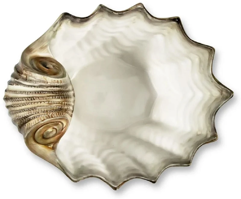 Casa Padrino Luxus Keramik Schüssel in Muschelform Braun / Weiß 37 cm - Made in Italy