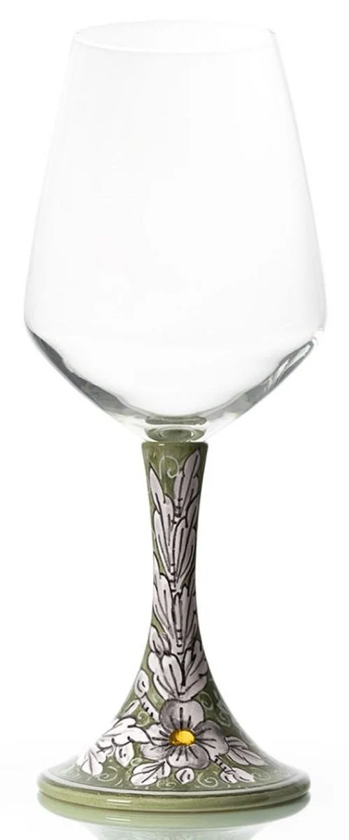 Casa Padrino Luxus Keramik Weinglas 6er Set Olivgrün / Mehrfarbig H. 23,5 cm - Handgefertigte & handbemalte Weingläser - Hotel & Restaurant Accessoires - Luxus Qualität - Made in Italy