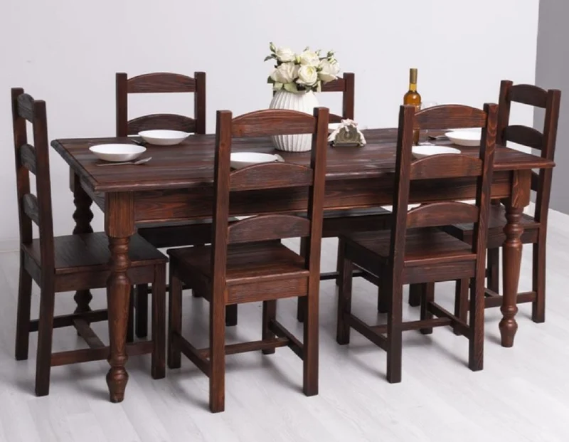 Casa Padrino Landhausstil Esszimmer Möbel Set Dunkelbraun - 1 Landhausstil Esstisch & 6 Landhausstil Esszimmerstühle - Massivholz Esszimmer Möbel - Landhausstil Esszimmer Möbel