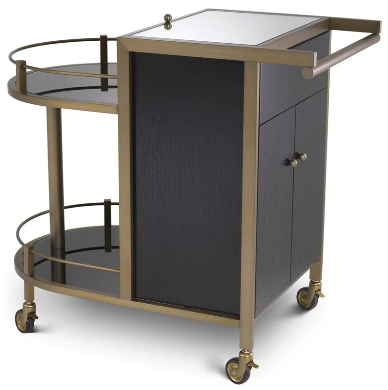 Casa Padrino Luxus Servierwagen Schwarz / Messing 88 x 50 x H. 78 cm - Hotel Restaurant Gastronomie Trolley - Luxus Hotel Restaurant Gastronomie Accessoires - Luxus Möbel