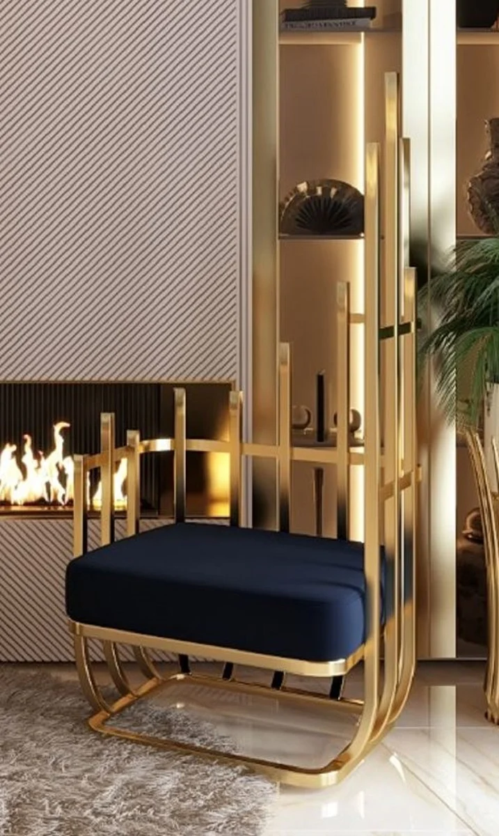 Casa Padrino Luxus Designer Sessel rechte Seite Schwarz / Gold 68 x 68 x H. 153 cm - Wohnzimmer Möbel - Hotel Möbel - Luxus Möbel