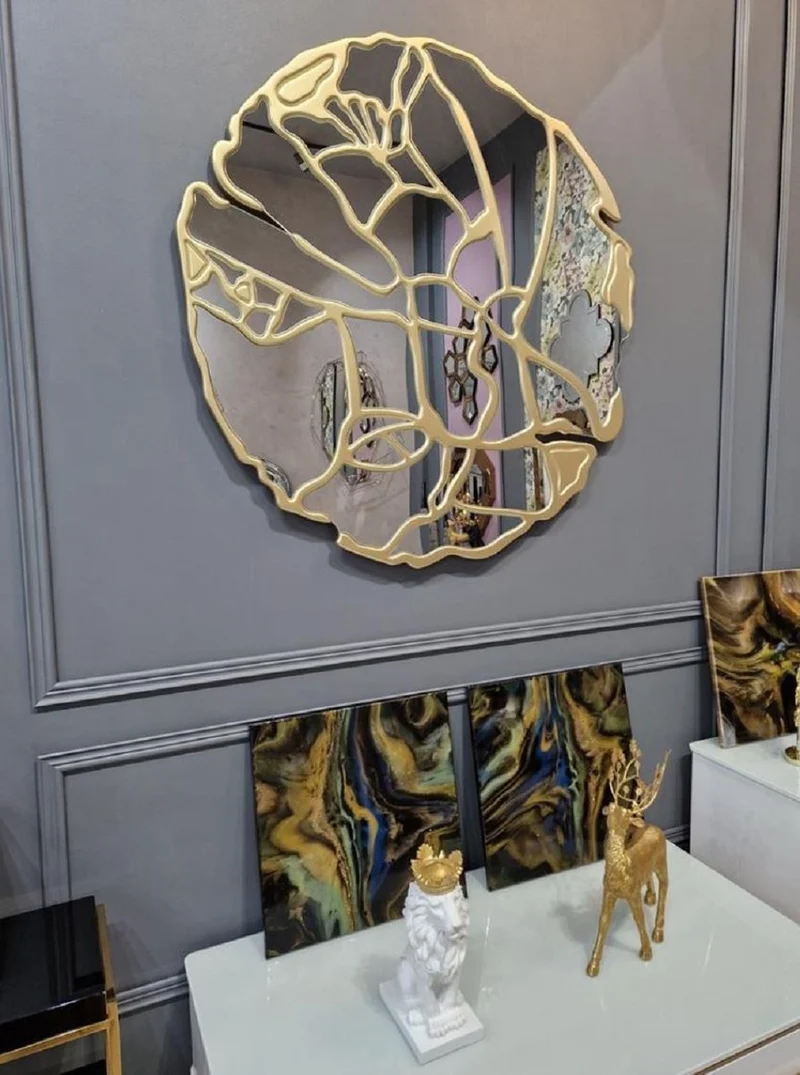 Casa Padrino Luxus Spiegel Gold Ø 120 cm - Runder Wohnzimmer Wandspiegel - Garderoben Spiegel - Schlafzimmer Spiegel - Luxus Kollektion