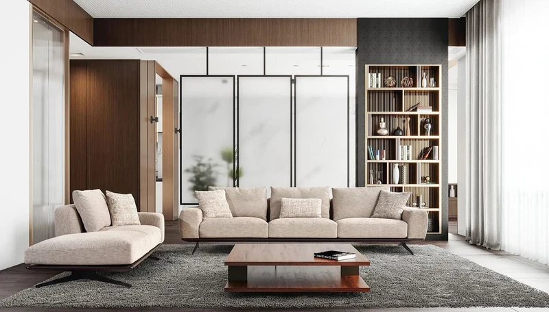 Casa Padrino Luxus Sofa Beige / Dunkelbraun 320 x 100 x H. 70 cm - Wohnzimmer Sofa - Hotel Sofa - Wohnzimmer Möbel - Hotel Möbel - Luxus Möbel - Luxus Einrichtung - Wohnzimmer Einrichtung