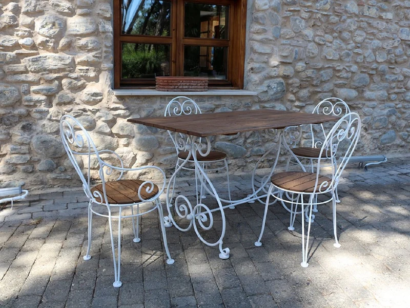 Casa Padrino Jugendstil Garten Stuhl Weiß / Dunkelbraun 40 x 40 x H. 92 cm - Nostalgischer Gartenstuhl mit Armlehnen - Nostalgische Jugendstil Schmiedeeisen Garten & Terrassen Möbel