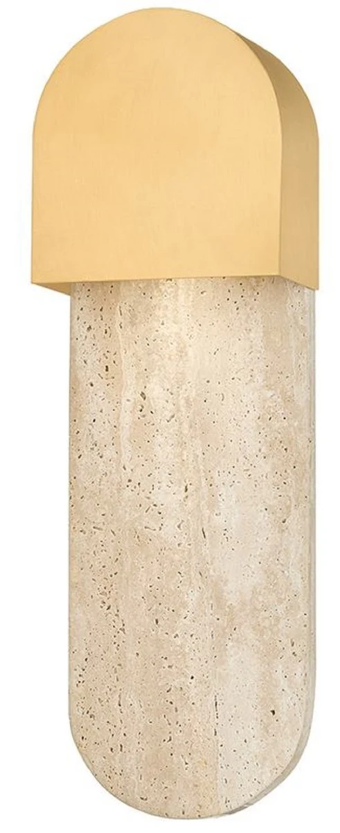 Casa Padrino Luxus Travertin LED Wandleuchte Beige / Messing H. 40,64 cm