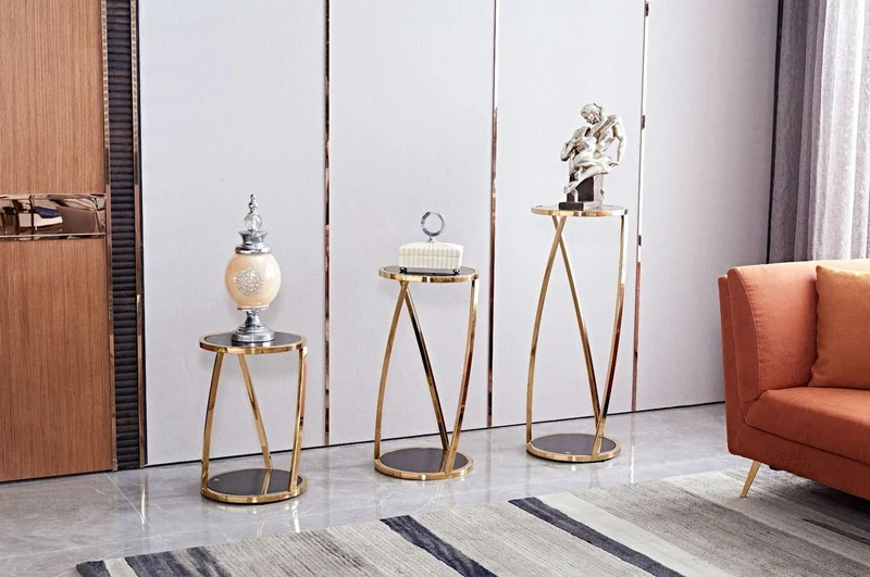 Casa Padrino Luxus Beistelltisch Gold / Schwarz Ø 35 x H. 70 cm - Runder Edelstahl Blumentisch mit getönten Glasplatten - Wohnzimmer Möbel - Luxus Möbel