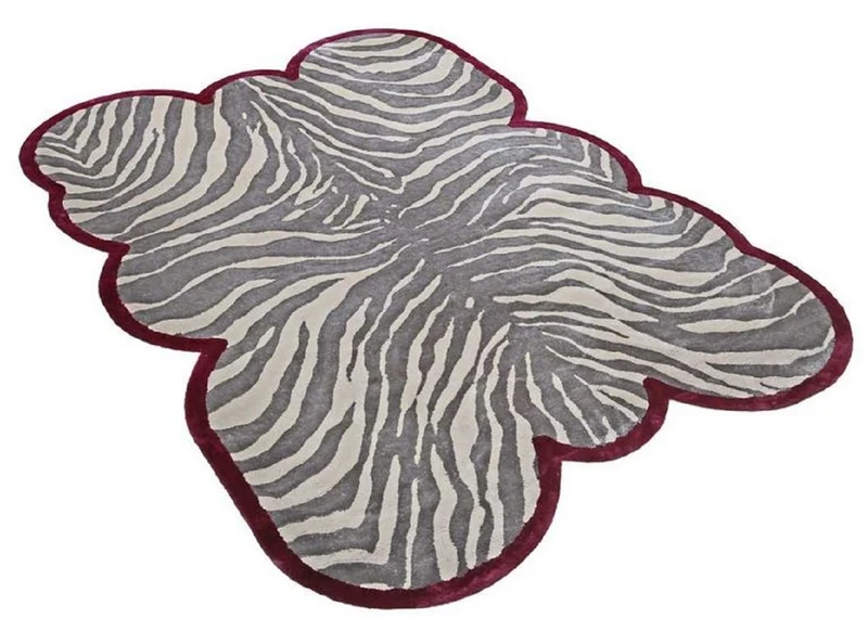 Casa Padrino Luxus Viskose Teppich mit Zebra Design Grau / Creme / Rot 160 x 230 cm - Wohnzimmer Teppich - Moderner Schlafzimmer Teppich - Luxus Interior - Luxus Qualität