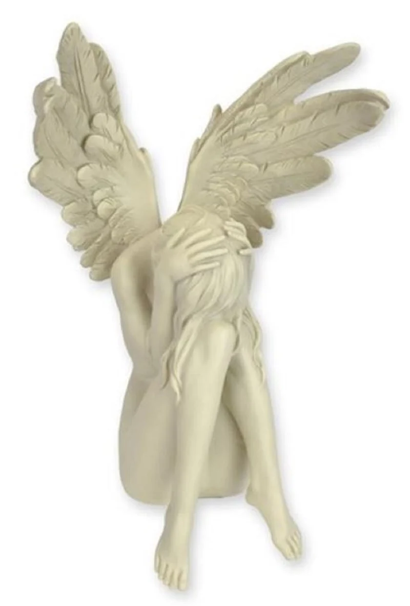 Casa Padrino Kunstharz Dekofigur Engel Creme 12,1 x 19,8 x H. 30,7 cm - Elegante Kunstharz Deko Skulptur - Schreibtisch Deko - Wohnzimmer Deko
