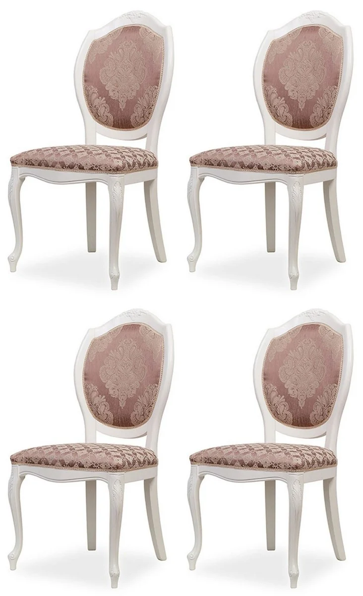 Casa Padrino Luxus Barock Esszimmer Stuhl 4er Set Lila / Beige / Weiß - Barockstil Küchen Stühle - Prunkvolle Luxus Esszimmer Möbel im Barockstil - Edel & Prunkvoll