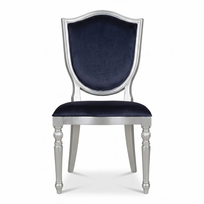 Casa Padrino Luxus Art Deco Samt Esszimmer Stuhl Dunkelblau / Silber - Art Deco Massivholz Stuhl - Art Deco Esszimmer Möbel - Art Deco Möbel - Art Deco Einrichtung - Luxus Möbel im Art Deco Stil