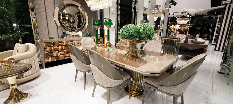 Casa Padrino Luxus Esstisch Grau / Braun / Gold - Rechteckiger Luxus Küchentisch - Esszimmer Möbel - Luxus Möbel