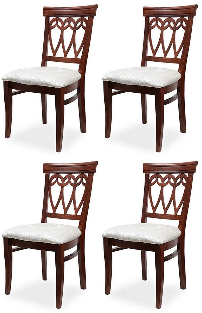 Casa Padrino Biedermeier Esszimmer Stuhl 4er Set Creme / Dunkelbraun 50 x 56 x H. 96 cm - Massivholz Küchen Stühle - Massivholz Esszimmer Möbel - Biedermeier Esszimmer Möbel