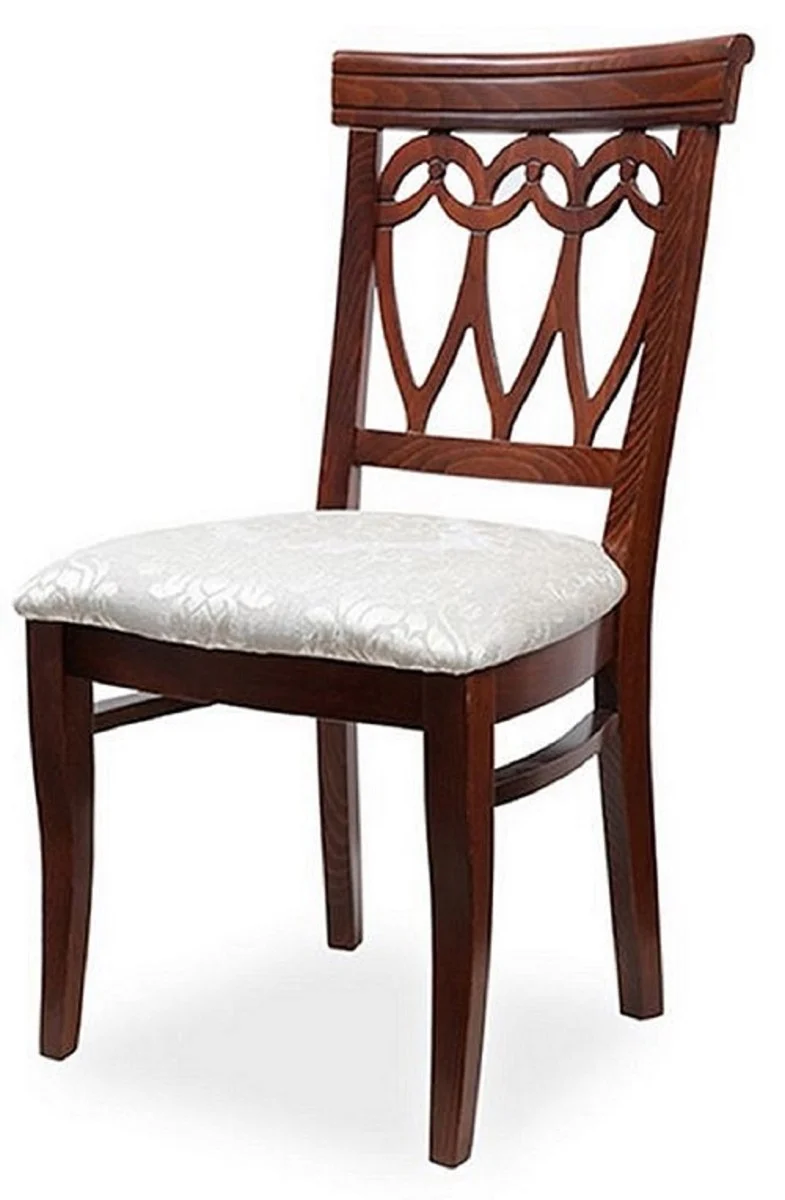 Casa Padrino Biedermeier Esszimmer Stuhl 4er Set Creme / Dunkelbraun 50 x 56 x H. 96 cm - Massivholz Küchen Stühle - Massivholz Esszimmer Möbel - Biedermeier Esszimmer Möbel