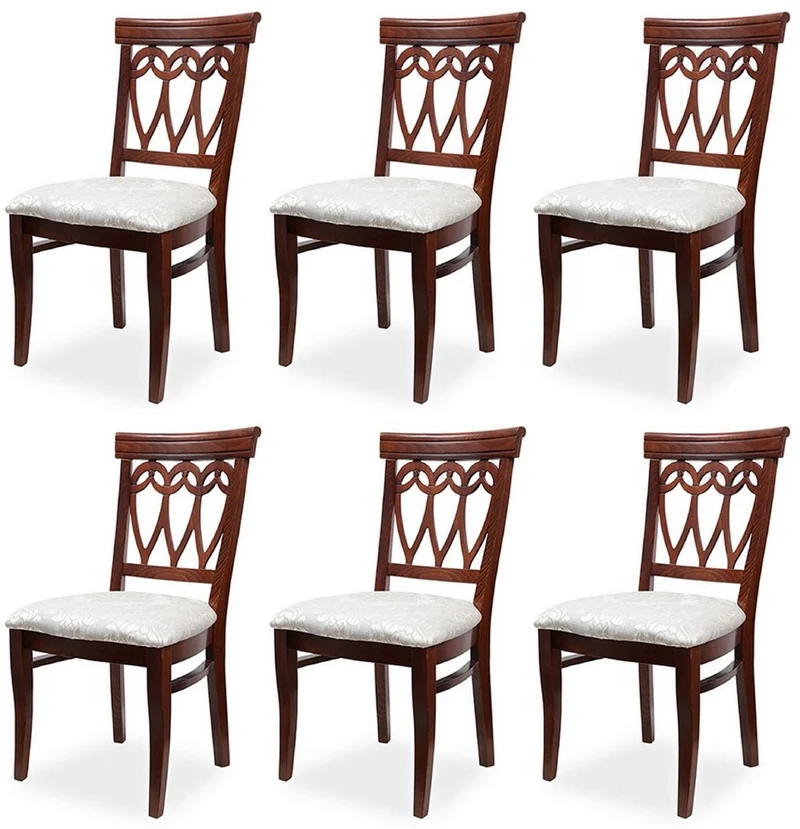 Casa Padrino Biedermeier Esszimmer Stuhl 6er Set Creme / Dunkelbraun 50 x 56 x H. 96 cm - Massivholz Küchen Stühle - Massivholz Esszimmer Möbel - Biedermeier Esszimmer Möbel