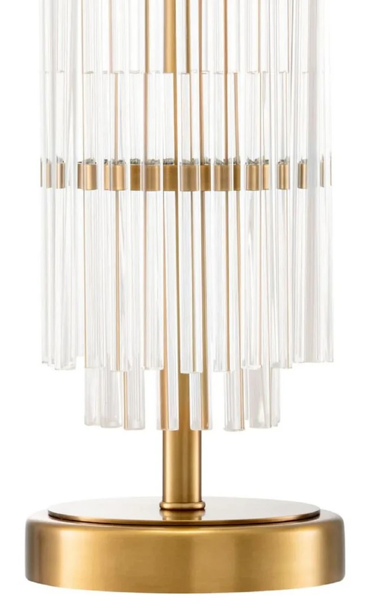 Casa Padrino Luxus Tischleuchte Antik Messing / Weiß Ø 45 x H. 78 cm - Schreibtischleuchte mit rundem Lampenschirm - Luxus Tischleuchten - Luxus Schreibtischleuchten