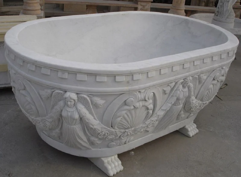 Casa Padrino Luxus Barock Badewanne Grau 198 cm - Freistehende Marmor Badewanne - Bad Accessoires im Barockstil - Edel & Prunkvoll