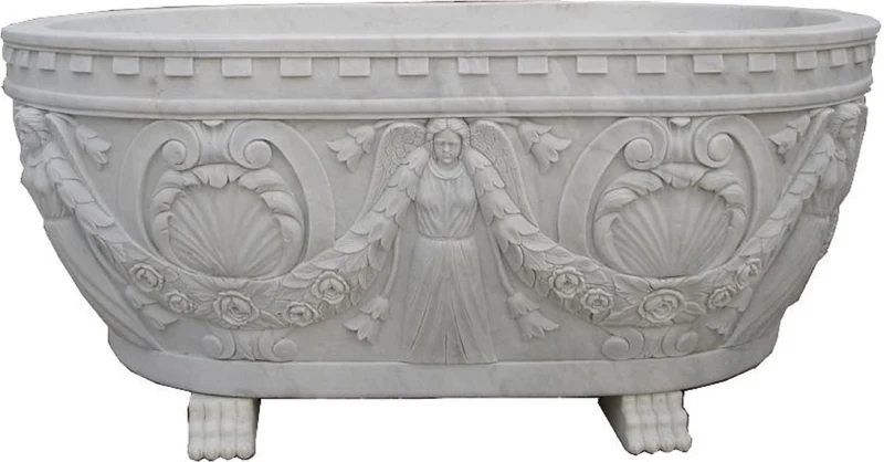 Casa Padrino Luxus Barock Badewanne Grau 198 cm - Freistehende Marmor Badewanne - Bad Accessoires im Barockstil - Edel & Prunkvoll