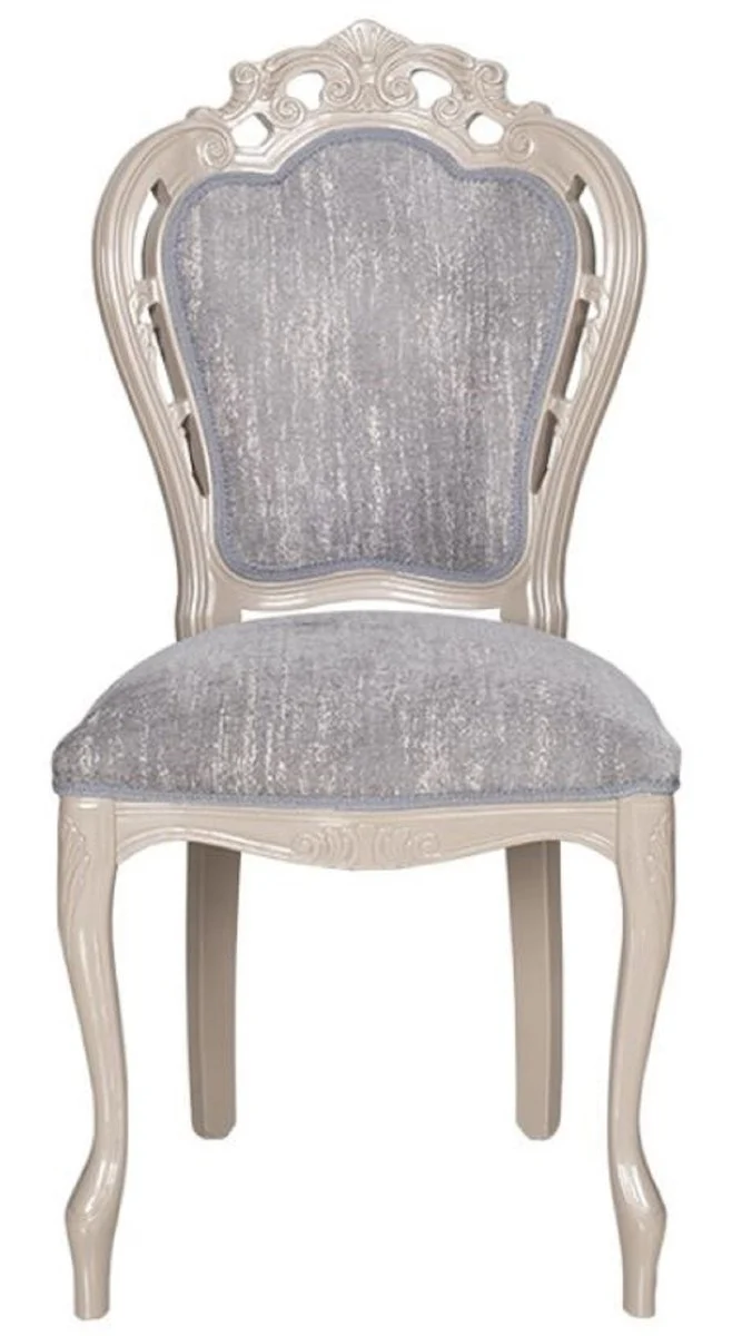 Casa Padrino Luxus Barock Esszimmer Stuhl Grau / Hochglanz Beige 49,5 x 57 x H. 102,5 cm - Barockstil Küchen Stuhl - Prunkvolle Luxus Esszimmer Möbel im Barockstil - Barock Möbel