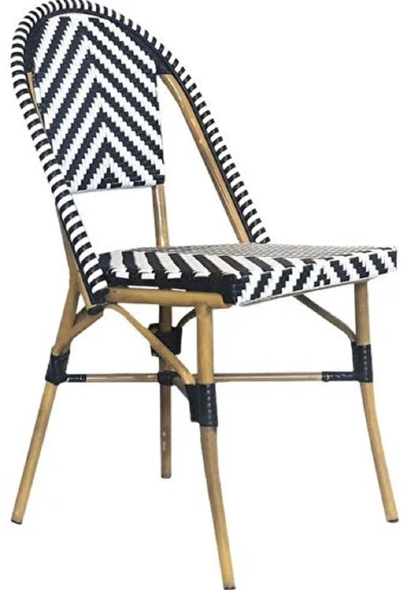 Casa Padrino Luxus Esszimmer Stuhl Weiß / Schwarz / Beige 49 x 46 x H. 91 cm - Luxus Rattan Garten Stuhl - Esszimmer Möbel - Garten Möbel - Rattan Möbel - Luxus Möbel