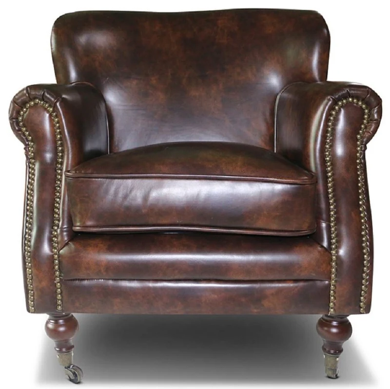 Casa Padrino Echtleder Sessel Braun - Eleganter Wohnzimmer Leder Sessel - Wohnzimmer Möbel - Echtleder Möbel