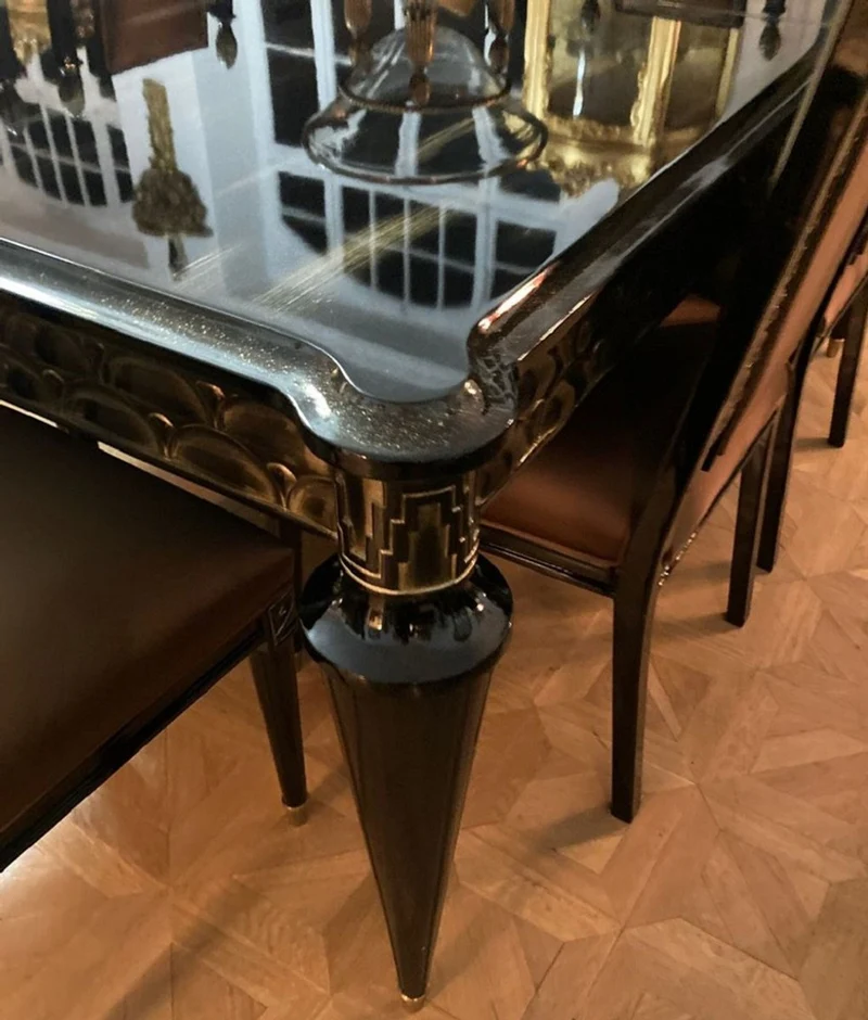 Casa Padrino Luxus Barock Esstisch Schwarz / Gold - Ausziehbarer Massivholz Esszimmertisch - Luxus Esszimmer Möbel im Barockstil - Barock Möbel - Edel & Prunkvoll