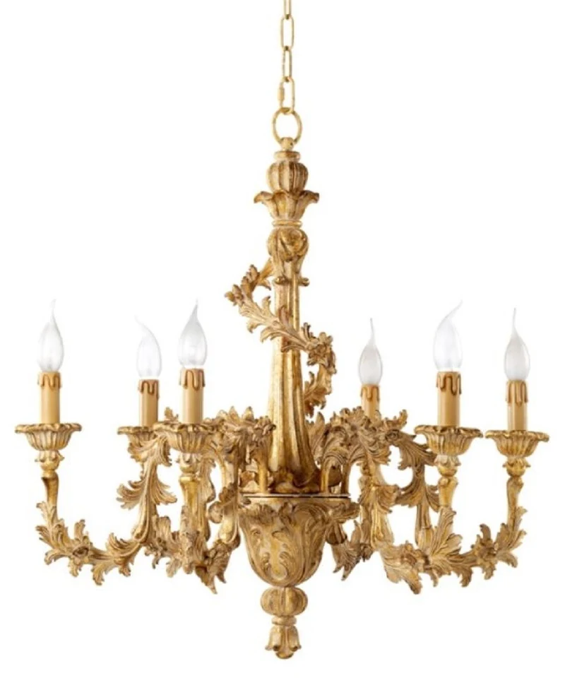Casa Padrino Luxus Barock Kronleuchter Antik Naturfarben / Antik Gold Ø 69 x H. 72 cm - Prunkvoller Barockstil Wohnzimmer Kronleuchter - Edel & Prunkvoll - Luxus Qualität - Made in Italy