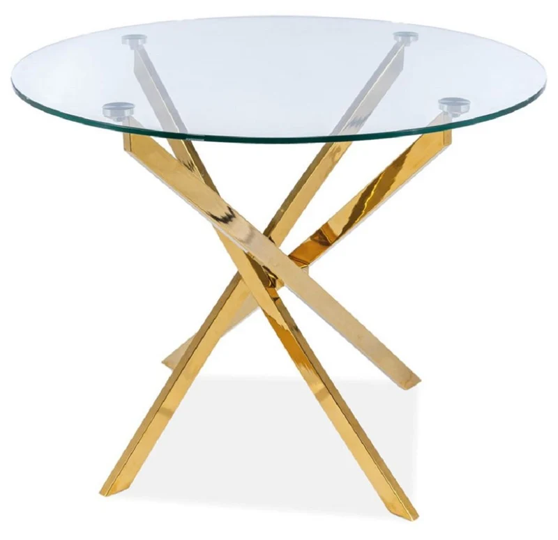 Casa Padrino Luxus Esstisch Gold Ø 90 x H. 71 cm - Runder Esszimmertisch mit gehärteter Glasplatte - Esszimmer Möbel - Küchen Möbel