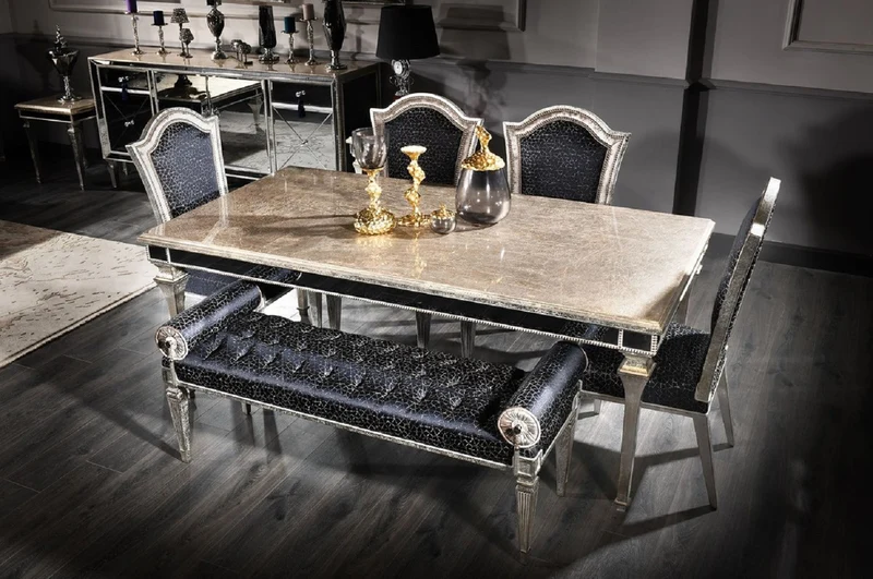 Casa Padrino Luxus Barock Sitzbank Schwarz / Antik Silber - Handgefertigte Barockstil Bank - Luxus Möbel im Barockstil - Barock Möbel - Edel & Prunkvoll