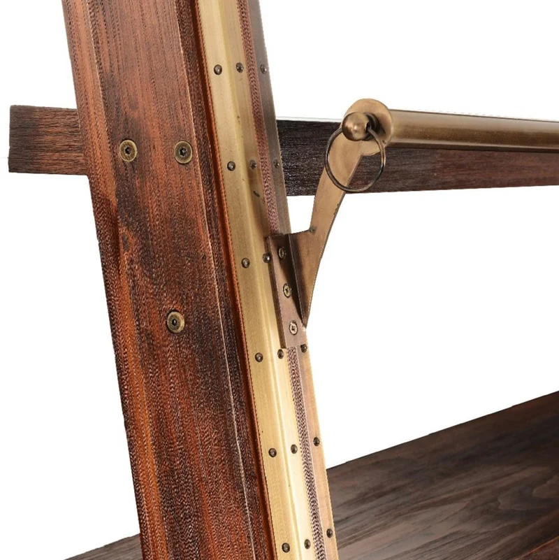 Casa Padrino Luxus Vintage Stil Regalschrank Dunkelbraun / Messing 140 x 60 x H. 240 cm - Massivholz Bücherschrank - Wohnzimmer Schrank - Büro Schrank - Büro Möbel - Luxus Vintage Stil Möbel