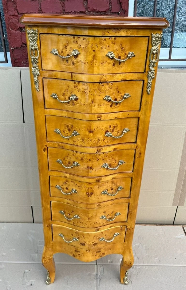 Casa Padrino Barock Kommode Vogelaugen Ahorn - Handgefertigter Barockstil Massivholz Schrank im mit 7 Schubladen - Wohnzimmer Möbel im Barockstil - Barock Möbel - Barock Einrichtung