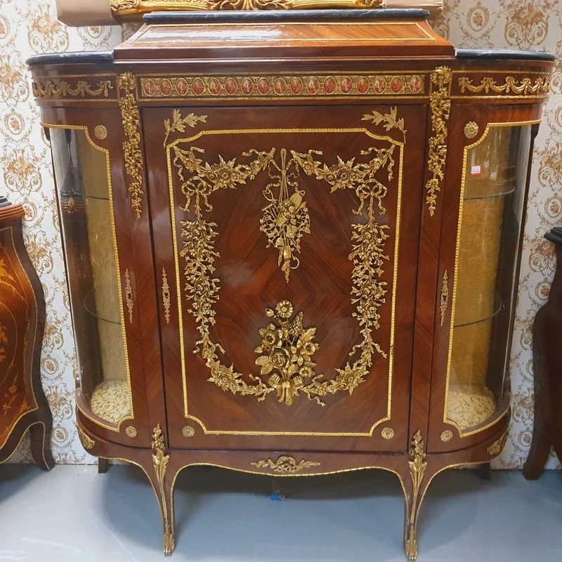 Casa Padrino Barock Kommode mit Seitenglas Braun / Gold 145 cm - Möbel Schrank Sideboard