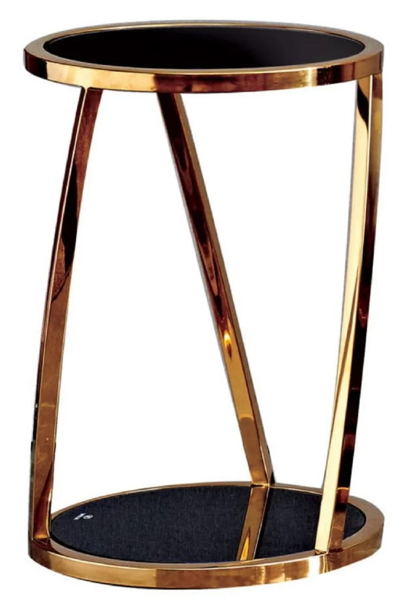 Casa Padrino Luxus Beistelltisch Gold / Schwarz Ø 35 x H. 50 cm - Runder Edelstahl Blumentisch mit getönten Glasplatten - Wohnzimmer Möbel - Luxus Möbel