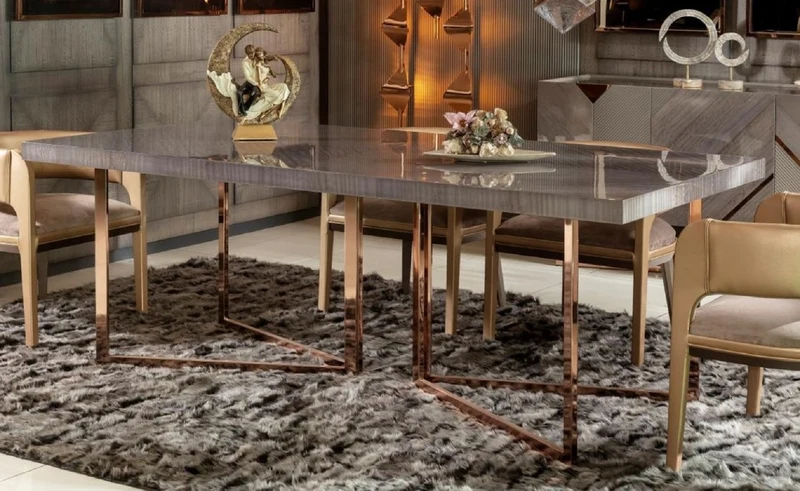 Casa Padrino Luxus Esstisch Grau / Kupfer 210 x 100 x H. 75 cm - Rechteckiger Küchentisch mit Massivholz Tischplatte und Metallbeinen - Esszimmer Möbel - Küchen Möbel - Luxus Möbel