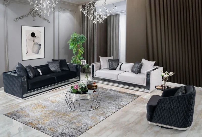 Casa Padrino Luxus 3er Sofa Schwarz / Siber 220 x 90 x H. 70 cm - Verspiegeltes Wohnzimmer Sofa - Hotel Sofa - Wohnzimmer Möbel - Hotel Möbel - Luxus Möbel