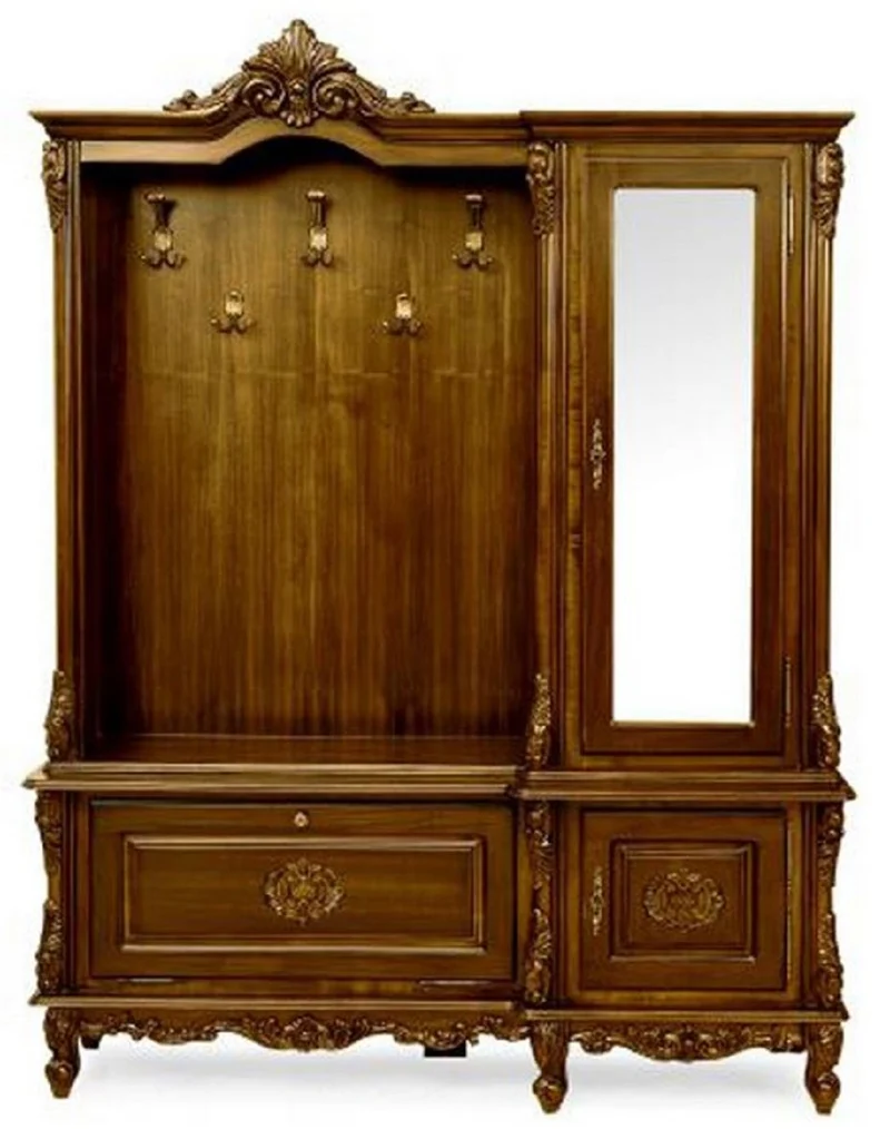 Casa Padrino Luxus Barock Garderobe Dunkelbraun - Massivholz Garderobenschrank im Barockstil - Luxus Garderoben Möbel im Barockstil - Edel & Prunkvoll