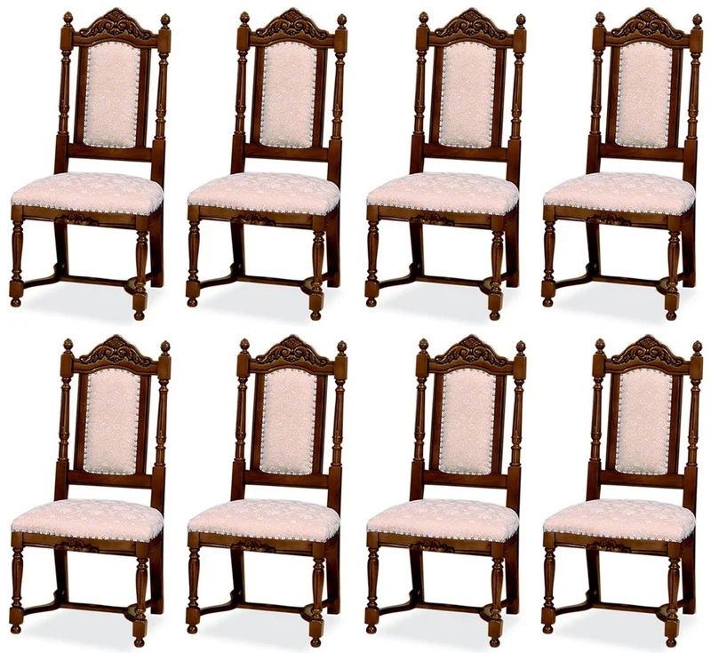 Casa Padrino Luxus Barock Esszimmer Stuhl 8er Set Rosa / Weiß / Dunkelbraun - Barockstil Küchen Stühle - Prunkvolle Luxus Esszimmer Möbel im Barockstil - Edel & Prunkvoll