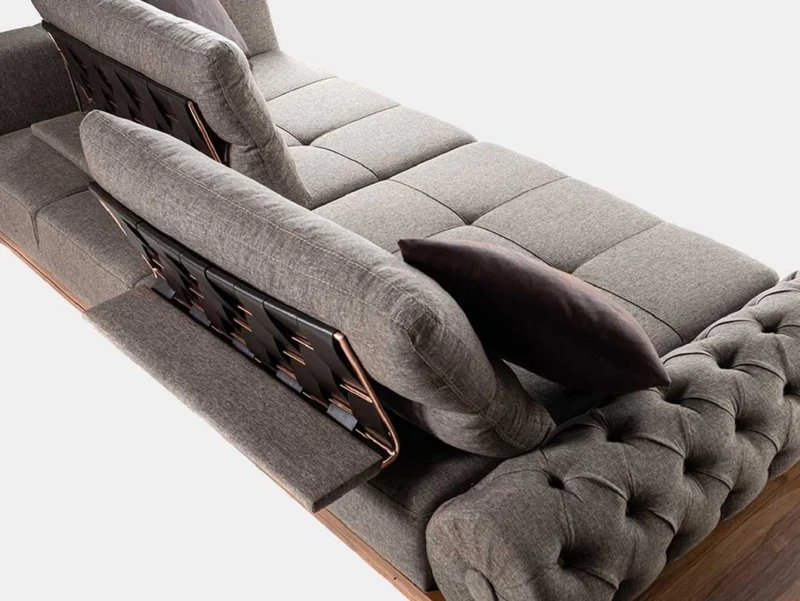 Casa Padrino Luxus Sofa Grau / Braun / Kupfer 270 x 100 x H. 65 cm - Wohnzimmer Sofa mit verstellbaren Rückenlehnen - Wohnzimmer Möbel - Hotel Möbel - Luxus Möbel