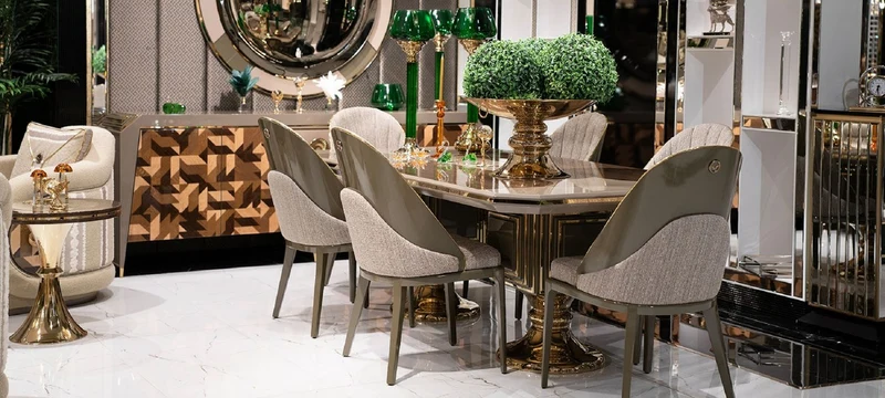 Casa Padrino Luxus Esszimmer Stuhl 6er Set Grau / Gold - Luxus Küchenstühle - Esszimmer Möbel - Restaurant Möbel - Luxus Möbel