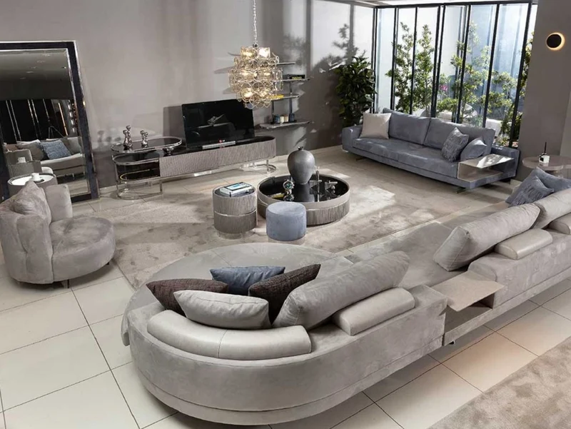 Casa Padrino Luxus Ecksofa Grau / Silber 430 x 100 x H. 65 cm - Wohnzimmer Sofa - Wohnzimmer Möbel - Luxus Möbel - Luxus Wohnzimmer Einrichtung
