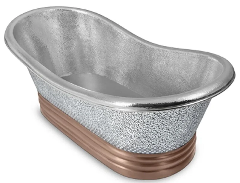 Casa Padrino Luxus Jugendstil Kupfer Badewanne Silber / Kupfer 172,7 x 78,7 x H. 63,5 cm - Freistehende Retro Badewanne - Rustikale Kupfer Badezimmer Möbel