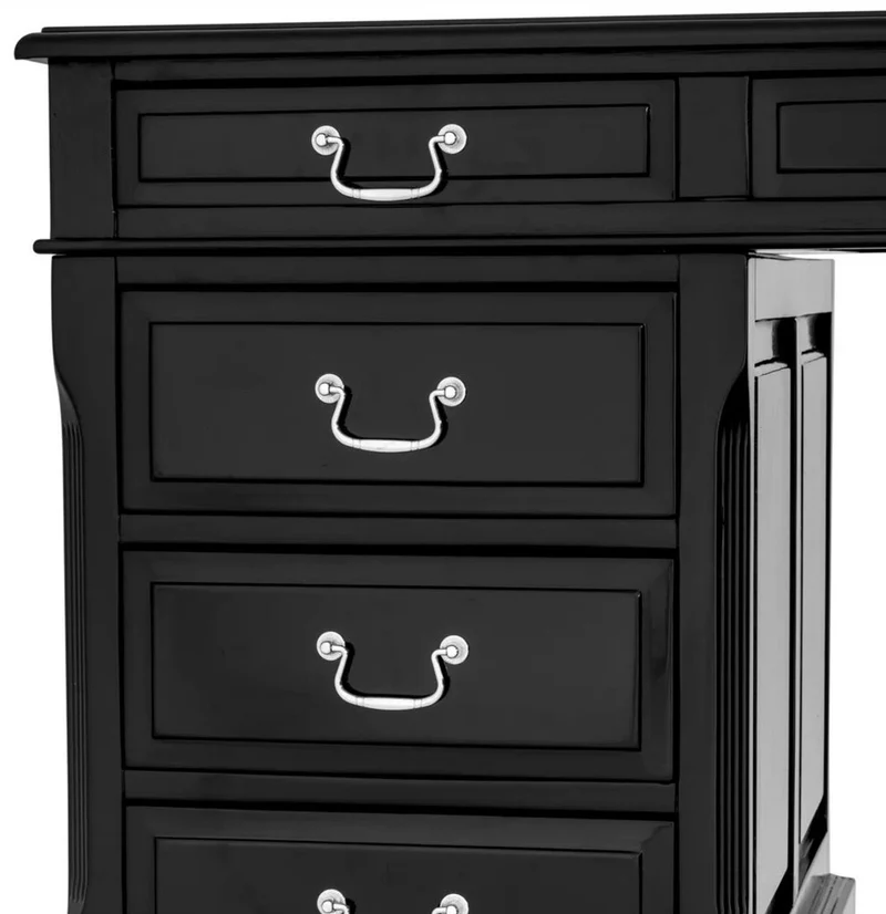 Casa Padrino Luxus Schreibtisch Schwarz / Silber 170 x 80 x H. 78 cm - Massivholz Bürotisch - Sekretär Büro Möbel - Massivholz Büro Möbel - Luxus Büro Möbel
