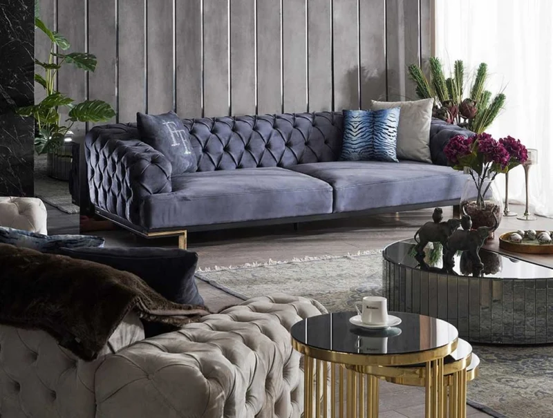 Casa Padrino Luxus Chesterfield 3er Sofa Lila / Schwarz / Gold 250 x 100 x H. 65 cm - Wohnzimmer Sofa - Hotel Sofa - Wohnzimmer Möbel - Chesterfield Möbel - Luxus Möbel - Luxus Einrichtung