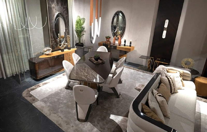 Casa Padrino Luxus Esszimmer Stuhl 6er Set Creme / Grau / Gold 57 x 70 x H. 91,5 - Esszimmer Möbel - Luxus Möbel - Luxus Einrichtung